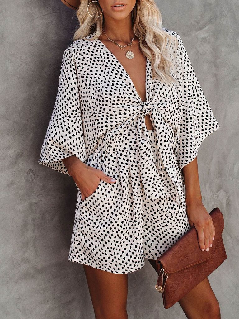 Loose V-neck Leopard Jumpsuit - Jumpsuits - INS | Online Fashion Free Shipping Clothing, Dresses, Tops, Shoes - 04/06/2021 - Bottoms - Color_White