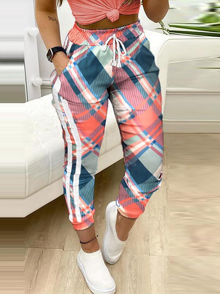 Plaid Colorblock Drawstring Pockets Sweatspants - Pants - INS | Online Fashion Free Shipping Clothing, Dresses, Tops, Shoes - 04/05/2021 - Category_Pants - Color_Multicolor