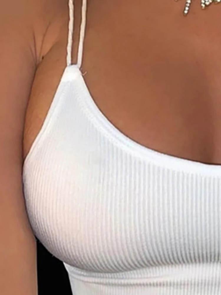 Plain Round Neck Spaghetti Strap Cami - Tank Tops - INS | Online Fashion Free Shipping Clothing, Dresses, Tops, Shoes - 28/04/2021 - Color_White - Season_Summer