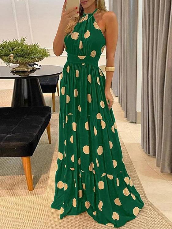 Polka Dot Halterneck Sleeveless Tunic Dress - Maxi Dresses - INS | Online Fashion Free Shipping Clothing, Dresses, Tops, Shoes - 08/06/2021 - Category_Maxi Dresses - Color_Black