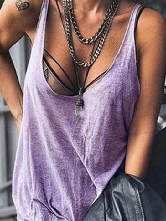 Pure Dark U-Neck Casual Tank Tops - Tank Tops - INS | Online Fashion Free Shipping Clothing, Dresses, Tops, Shoes - 06/07/2021 - 10-20 - Category_Tank Tops