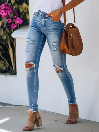 Ripped Cutout Fringe Hem Casual Jeans - Jeans - MsDressly | Online Fashion Free Shipping Clothing, Dresses, Tops, Shoes - 04/05/ - Category_Jeans - Color_Blue