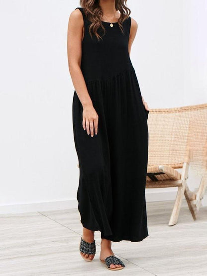 Round Neck Sleeveless Pocket Vest Jumpsuit - Jumpsuits & Rompers - INS | Online Fashion Free Shipping Clothing, Dresses, Tops, Shoes - 16/07/2021 - 20-30 - Bottom