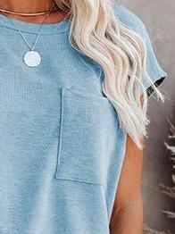 Round Neck Solid T-shirt With Pocket - T-shirts - INS | Online Fashion Free Shipping Clothing, Dresses, Tops, Shoes - 10-20 - 22/06/2021 - color-blue
