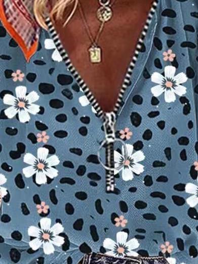 Sakura Pattern Printed Zipper T-shirt - T-shirts - INS | Online Fashion Free Shipping Clothing, Dresses, Tops, Shoes - 01/06/2021 - Color_Blue - LXQ
