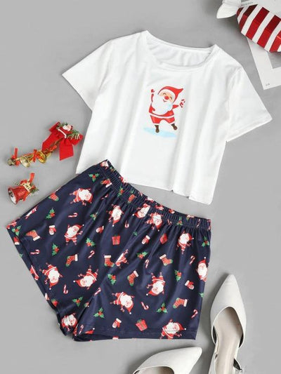 Santa Claus Printed Christmas Two Piece Set - INS | Online Fashion Free Shipping Clothing, Dresses, Tops, Shoes