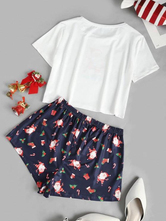 Santa Claus Printed Christmas Two Piece Set - INS | Online Fashion Free Shipping Clothing, Dresses, Tops, Shoes