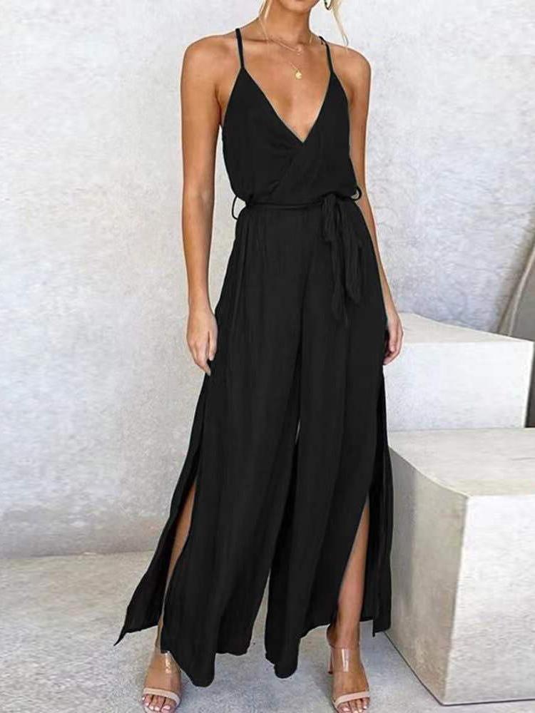 Sleeveless Sling Top Jumpsuit With Slits - Jumpsuits & Rompers - INS | Online Fashion Free Shipping Clothing, Dresses, Tops, Shoes - 22/06/2021 - 30-40 - Bottom
