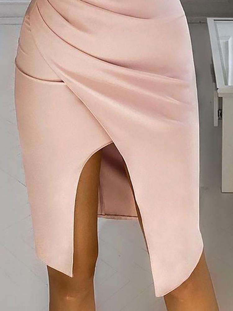 Sleeveless Split Hem Ruffled Design V Neck Dress - Midi Dresses - INS | Online Fashion Free Shipping Clothing, Dresses, Tops, Shoes - 20-30 - 30/06/2021 - color-pink