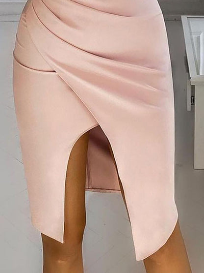 Sleeveless Split Hem Ruffled Design V Neck Dress - Midi Dresses - INS | Online Fashion Free Shipping Clothing, Dresses, Tops, Shoes - 20-30 - 30/06/2021 - color-pink