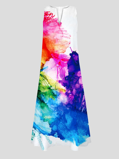 Sleeveless Watercolor Print V-neck Pocket Dress - Maxi Dresses - MsDressly | Online Fashion Free Shipping Clothing, Dresses, Tops, Shoes - 20-30 - 30/06/ - color-red