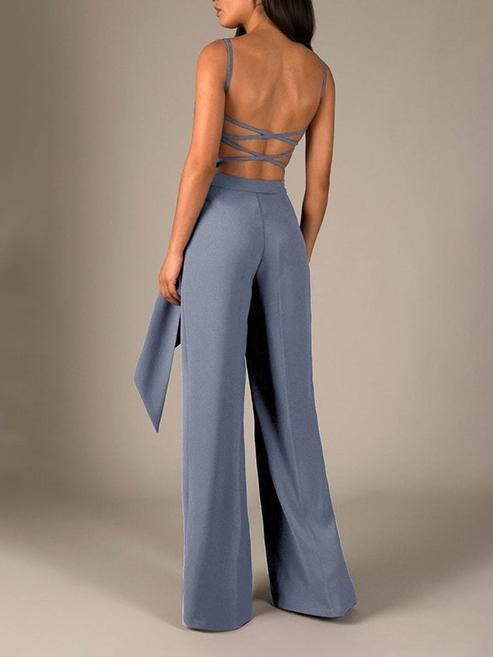 Solid All-match Hollow Open Back Sling Jumpsuit - Jumpsuits & Rompers - INS | Online Fashion Free Shipping Clothing, Dresses, Tops, Shoes - 01/07/2021 - 30-40 - Bottoms