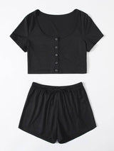 Solid Crop Top With Shorts Lounge Set - INS | Online Fashion Free Shipping Clothing, Dresses, Tops, Shoes