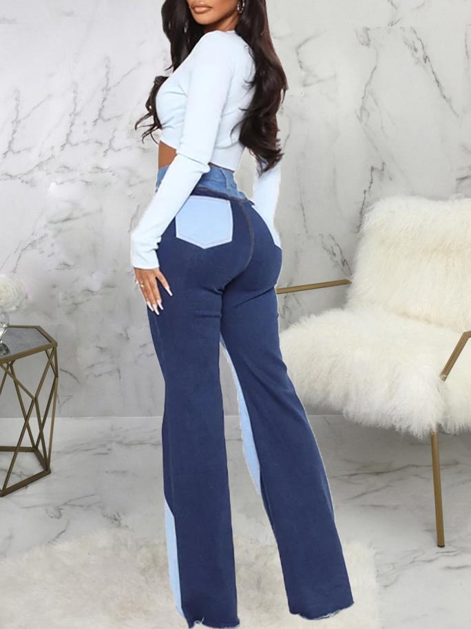 Stitching Washed Denim Stretch Slim Flared Pants - Jeans - INS | Online Fashion Free Shipping Clothing, Dresses, Tops, Shoes - 02/07/2021 - 40-50 - Bottoms