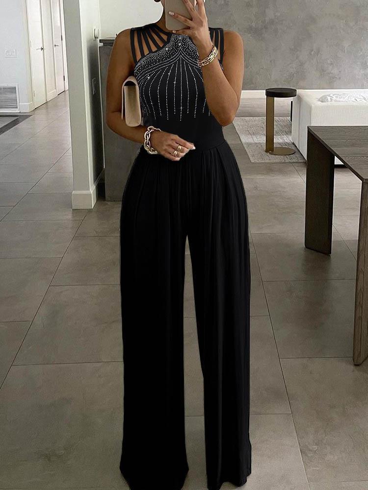 Studded Cutout Ruched Wide Leg Jumpsuit - Jumpsuits & Rompers - INS | Online Fashion Free Shipping Clothing, Dresses, Tops, Shoes - 29/04/2021 - Color_Black - Color_Blue
