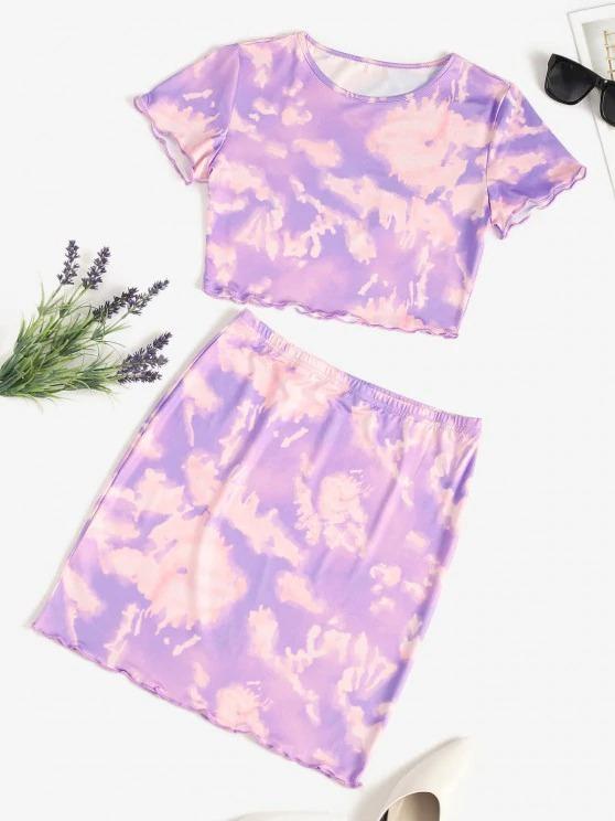 Tie Dye Lettuce-trim Slinky Two Piece Dress - INS | Online Fashion Free Shipping Clothing, Dresses, Tops, Shoes