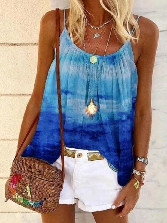 Tie-dyed Loose Pleated Camisole - Tank Tops - INS | Online Fashion Free Shipping Clothing, Dresses, Tops, Shoes - 10-20 - 14/07/2021 - color-blue
