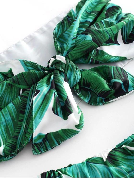 Tropical Leaf Print Knot Bandeau Two Piece Set - INS | Online Fashion Free Shipping Clothing, Dresses, Tops, Shoes