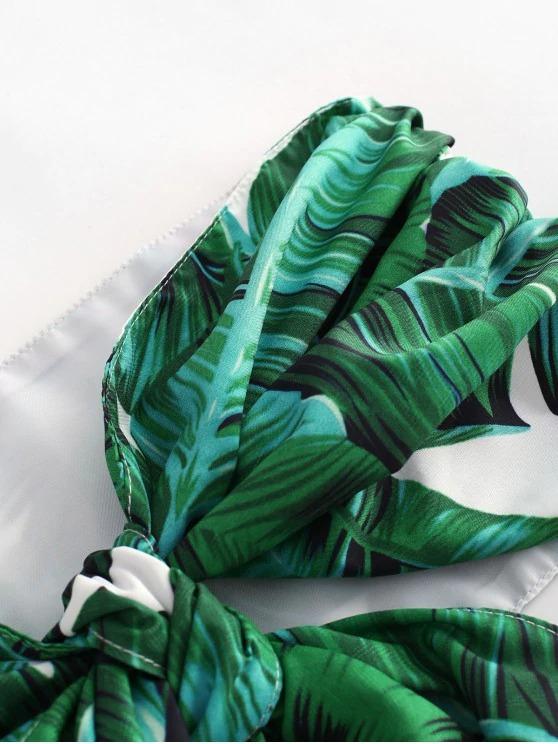 Tropical Leaf Print Knot Bandeau Two Piece Set - INS | Online Fashion Free Shipping Clothing, Dresses, Tops, Shoes