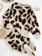 Two Piece Crew Neck Leopard Sweater Set - INS | Online Fashion Free Shipping Clothing, Dresses, Tops, Shoes