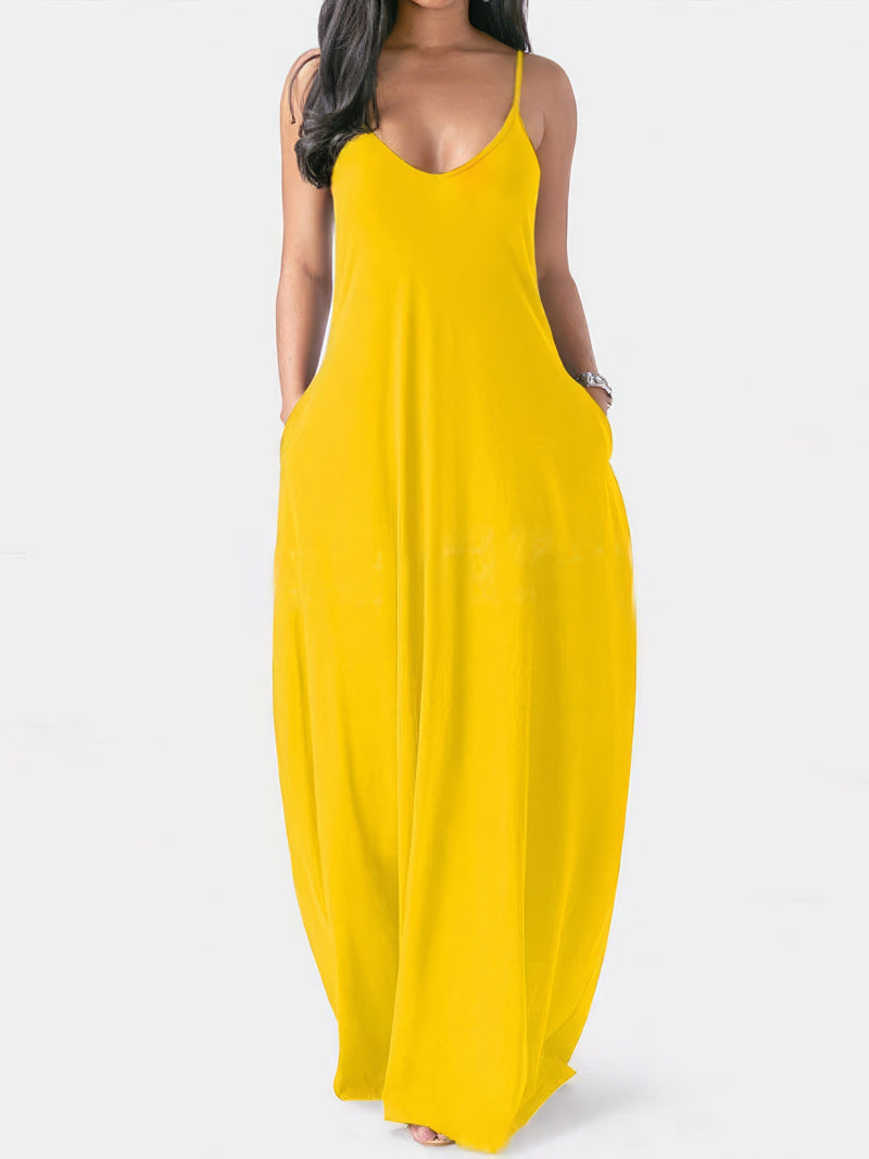 V-neck Solid Pocket Casual Sling Dress - LuckyFash™