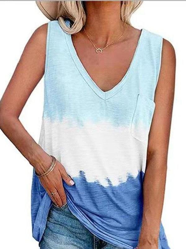 Women Loose Colorblock V Neck Sleeveless Tank Top - Tank Tops - INS | Online Fashion Free Shipping Clothing, Dresses, Tops, Shoes - 12/05/2021 - 120521 - Color_Sky Blue