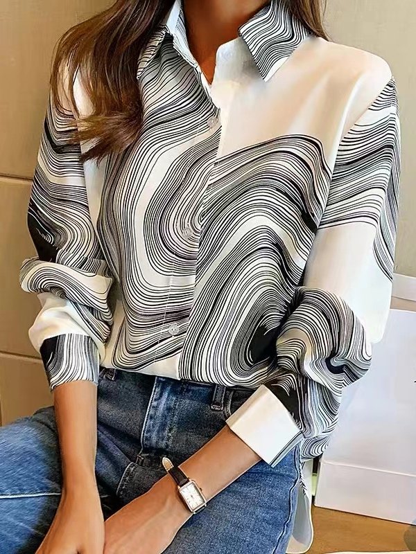 Women's Blouses Button Long Sleeves Lapel Printed Blouse - Blouses - Instastyled | Online Fashion Free Shipping Clothing, Dresses, Tops, Shoes - 20-30 - 20/10/2022 - BLO2210201902