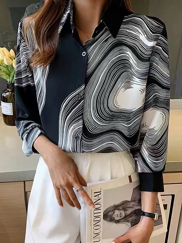 Women's Blouses Button Long Sleeves Lapel Printed Blouse - Blouses - Instastyled | Online Fashion Free Shipping Clothing, Dresses, Tops, Shoes - 20-30 - 20/10/2022 - BLO2210201902