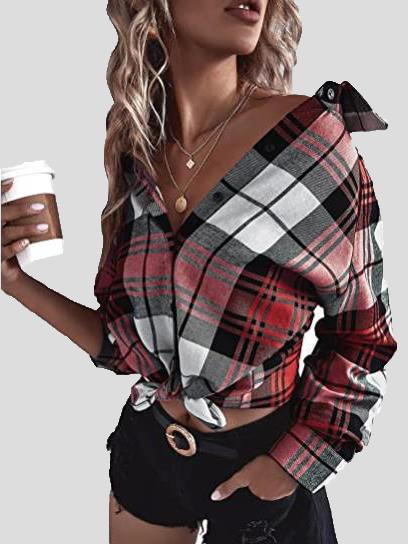 Women's Blouses Loose Button Long Sleeve Plaid Blouse - Blouses - INS | Online Fashion Free Shipping Clothing, Dresses, Tops, Shoes - 20-30 - 22/10/2021 - BLO2110221382