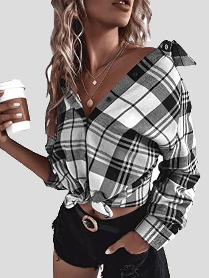 Women's Blouses Loose Button Long Sleeve Plaid Blouse - Blouses - INS | Online Fashion Free Shipping Clothing, Dresses, Tops, Shoes - 20-30 - 22/10/2021 - BLO2110221382