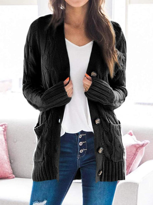 Women's Cardigans Single-Breasted Pocket Long Sleeve Knitted Cardigan - Cardigans & Sweaters - MsDressly | Online Fashion Free Shipping Clothing, Dresses, Tops, Shoes - 24/11/ - CAR2111241194 - Cardigans & Sweaters