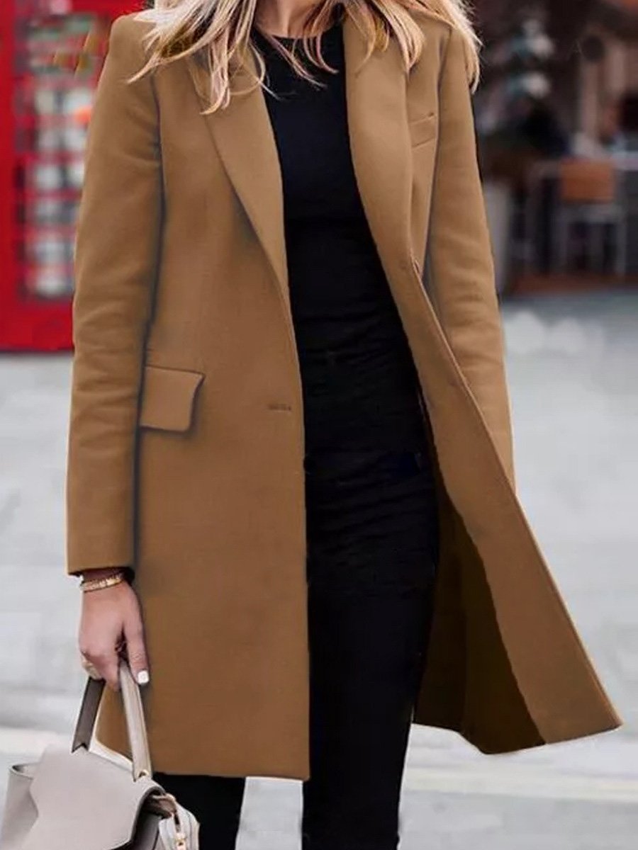 Women's Coats Lapel Solid Long Sleeve Mid-Length Woolen Coat - Coats & Jackets - Instastyled | Online Fashion Free Shipping Clothing, Dresses, Tops, Shoes - 03/12/2021 - 40-50 - COA2112031340