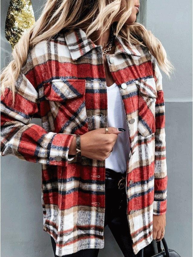 Women's Coats Long Sleeve Pocket Plaid Casual Coats - Cardigans & Sweaters - INS | Online Fashion Free Shipping Clothing, Dresses, Tops, Shoes - 03/09/2021 - 30-40 - Cardigans & Sweaters