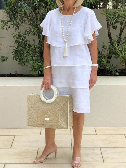 Women's Dresses Round Neck Ruffle Short Sleeve Casual Dress - Midi Dresses - Instastyled | Online Fashion Free Shipping Clothing, Dresses, Tops, Shoes - 27/05/2022 - Casual Dresses - Color_White