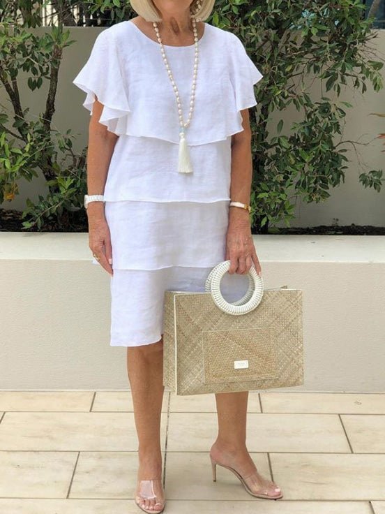 Women's Dresses Round Neck Ruffle Short Sleeve Casual Dress - Midi Dresses - Instastyled | Online Fashion Free Shipping Clothing, Dresses, Tops, Shoes - 27/05/2022 - Casual Dresses - Color_White