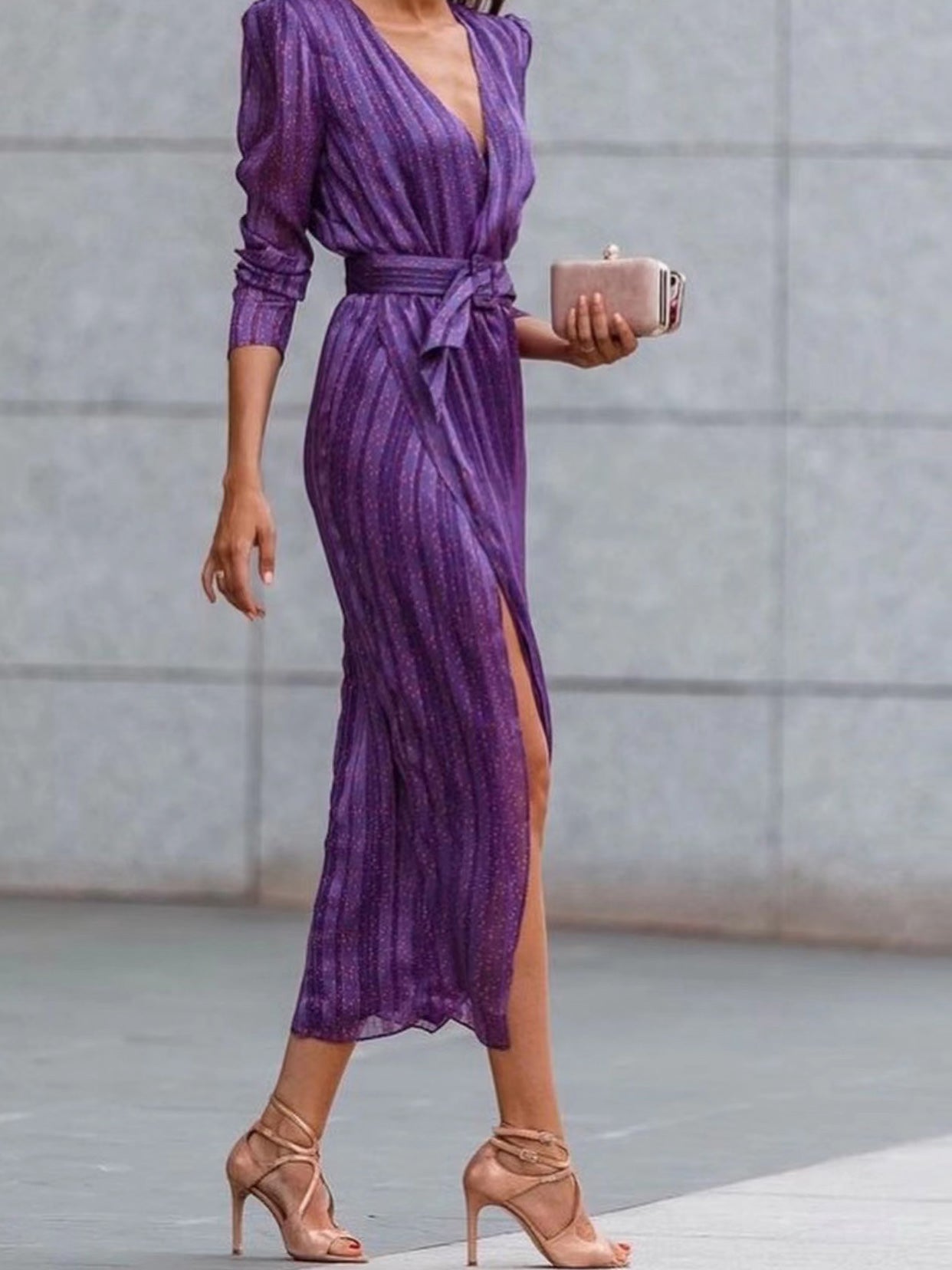 Women's Dresses Striped Belt Long Sleeve Slit Dress - Maxi Dresses - Instastyled | Online Fashion Free Shipping Clothing, Dresses, Tops, Shoes - 16/09/2022 - Color_Purple - DRE2209165441