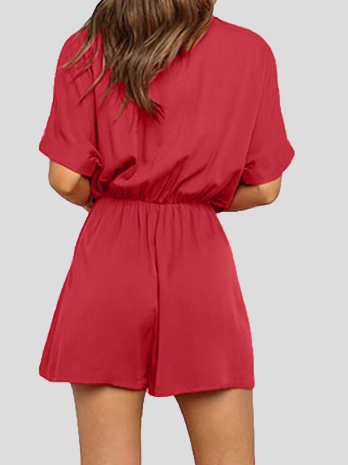 Women's Jumpsuits V-Neck Button Short Sleeve Pocket Belted Jumpsuit - Jumpsuits - Instastyled | Online Fashion Free Shipping Clothing, Dresses, Tops, Shoes - 10/06/2022 - Bottoms - Color_Blue