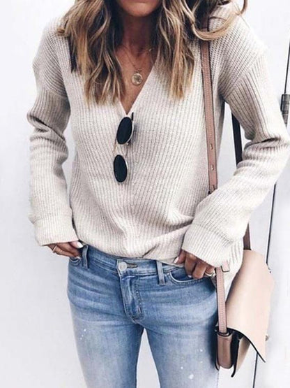 Women's Sweaters Fashion Simple V-Neck Knitted Sweater - Sweaters - INS | Online Fashion Free Shipping Clothing, Dresses, Tops, Shoes - 13/08/2021 - 20-30 - color-black
