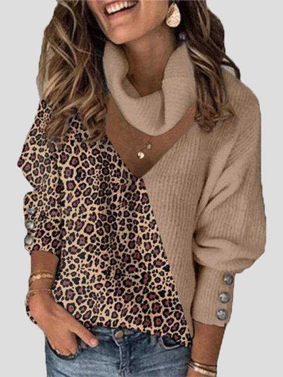 Women's Sweaters Leopard Print Color Block V-Neck Scarf Sweater - Cardigans & Sweaters - INS | Online Fashion Free Shipping Clothing, Dresses, Tops, Shoes - 20-30 - 31/08/2021 - Cardigans & Sweaters