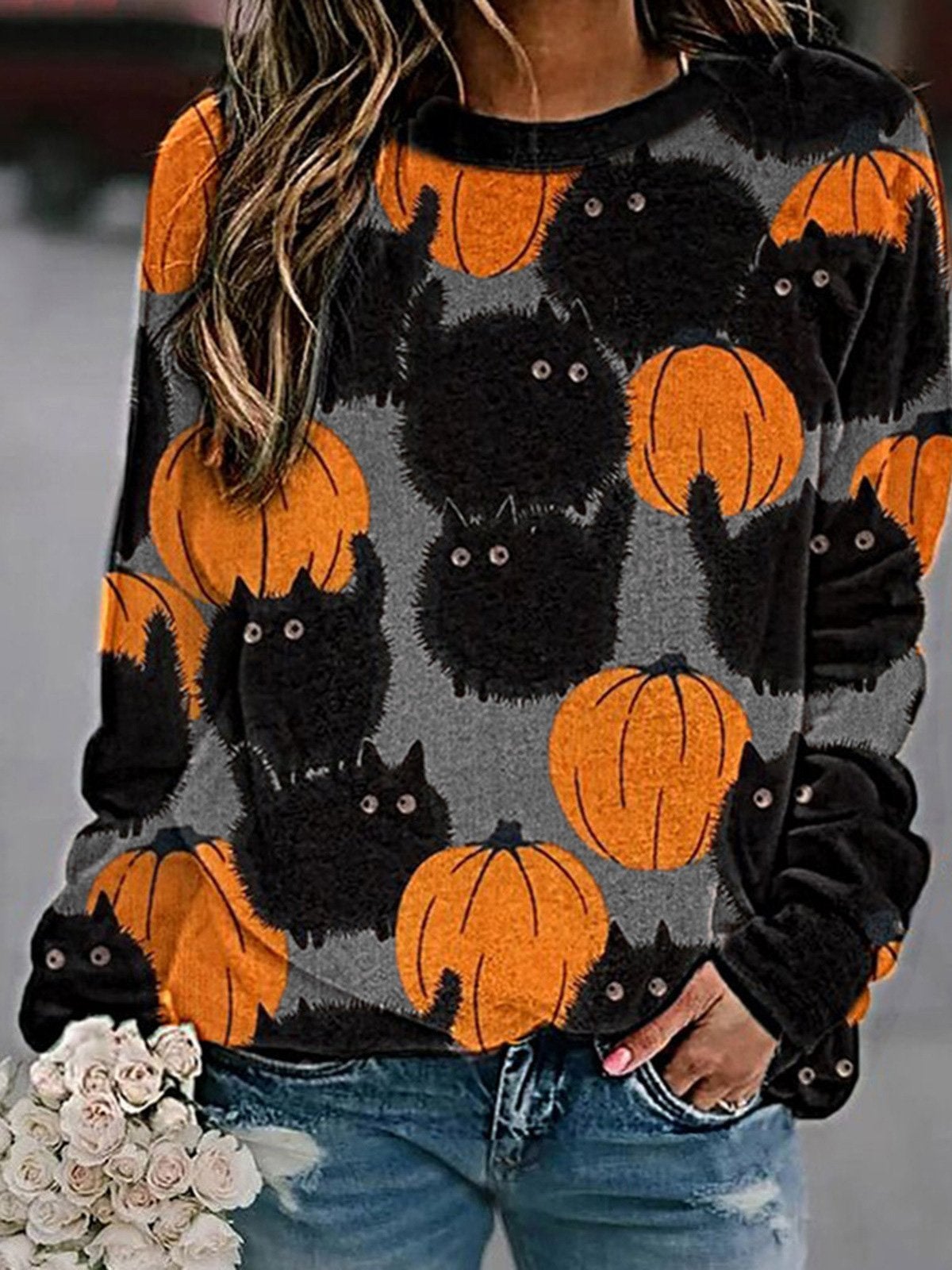 Women's T-Shirts Pumpkin Print Comfortable Round Neck Long Sleeve T-Shirts - T-Shirts - INS | Online Fashion Free Shipping Clothing, Dresses, Tops, Shoes - 10-20 - 20/08/2021 - Category_T-Shirts