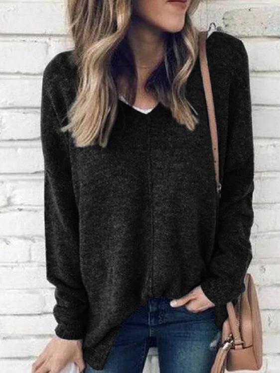 Women's T-Shirts V-Neck Pullover Long Sleeve Suede T-Shirts - T-Shirts - INS | Online Fashion Free Shipping Clothing, Dresses, Tops, Shoes - 06/09/2021 - 20-30 - Category_T-Shirts