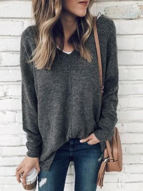 Women's T-Shirts V-Neck Pullover Long Sleeve Suede T-Shirts - T-Shirts - INS | Online Fashion Free Shipping Clothing, Dresses, Tops, Shoes - 06/09/2021 - 20-30 - Category_T-Shirts