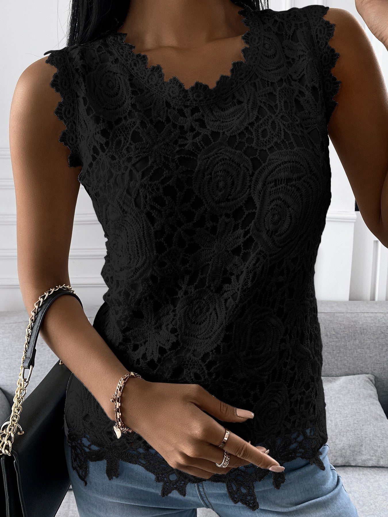 Women's Tank Tops Sleeveless Solid Casual Lace Tank Tops - Tank Tops - Instastyled | Online Fashion Free Shipping Clothing, Dresses, Tops, Shoes - 17/02/2022 - 20-30 - color-black